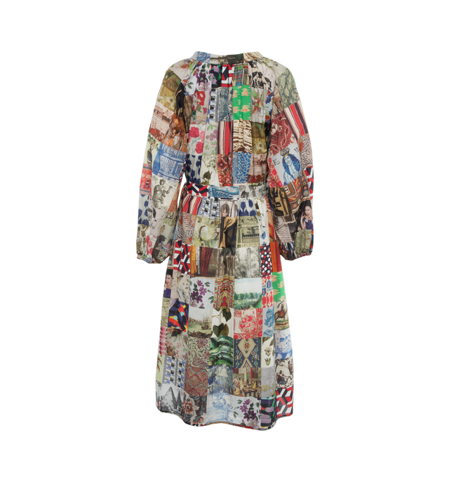 Image 2 of 4 - MULTI - LIBERTINE Bloomsbury Collage Linsey Dress featuring loose fit, self tie at the waist and front button closure. 100% cotton. Made in USA. 