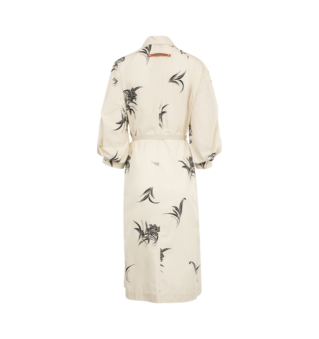 Image 2 of 2 - WHITE - MONCLER Floral Dress featuring cotton lining, shirt collar, back yoke, patch pockets with snap button closure, detachable belt and adjustable cuffs. 100% cotton. 