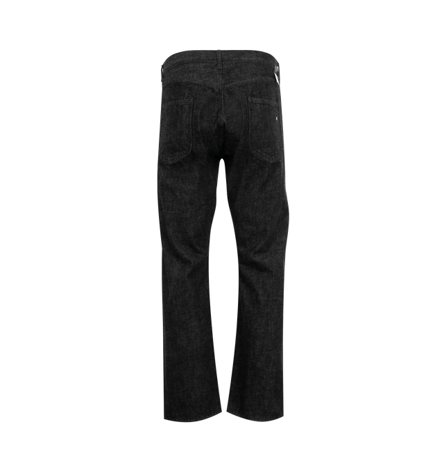 Image 2 of 3 - BLACK - POST O'ALLS No. 2 Five Pocket Jean featuring baggy fit, 5 pocket styling, button closure and logo patch at back waist. 100% cotton. Made in Japan. 