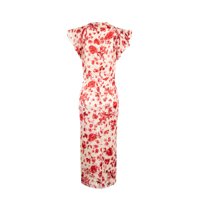 Image 2 of 2 - MULTI - Isabel Marant Womens Lyndsay Dress is crafted from printed devor silk georgette. Features a long fitted silhouette, V-neckline, gathered front, short ruffled sleeves, defined waist, concealed back zip closure, and all-over floral print. Main Material: 55% Viscose, 45% Silk. Made in India. 