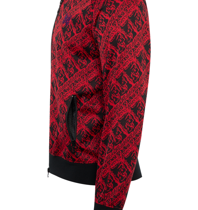 Image 3 of 3 - RED - NEEDLES Track Jacket featuring graphic pattern, funnel neck, butterfly fastening, front zip fastening, two side zip-fastening pockets and long sleeves. 100% polyester.  