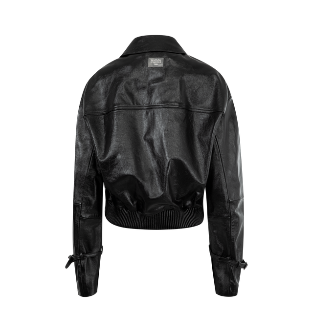 Image 2 of 3 - BLACK - Acne Studios Leather Jacket has a shirt collar, 2-way zipper closure, elastic back hem, front zipper pockets, and belted cuffs. Fully lined. 100% leather.  