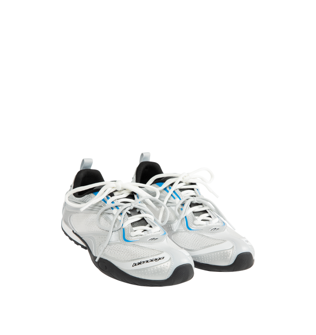 Image 2 of 5 - WHITE - BALENCIAGA Radar Gradient Lines Sneaker featuring polyurethane and polyester, worn-out effect, debossed and printed Balenciaga logo on the toe, debossed and printed 3B sport icon artwork on the upper, loop sports icon artwork embossed on the outsole, Balenciaga logo on the tongue, written size at the back of the heel, lacing system featuring 13 fabric eyelets, double lacing system featuring a functional lace and a decorative lace, slim and light outsole and back pull-on tab. Upper: po 