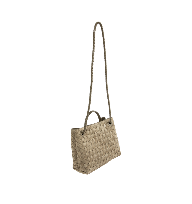 Image 3 of 4 - BROWN - Bottega Veneta Andiamo Bag has a magnetic closure, a sliding cross-body strap, an interior zip pocket, 2 interior open pockets, and brass-finished hardware. 7.9" x 9.8" x 3.9". Calfskin. Made in Italy.  