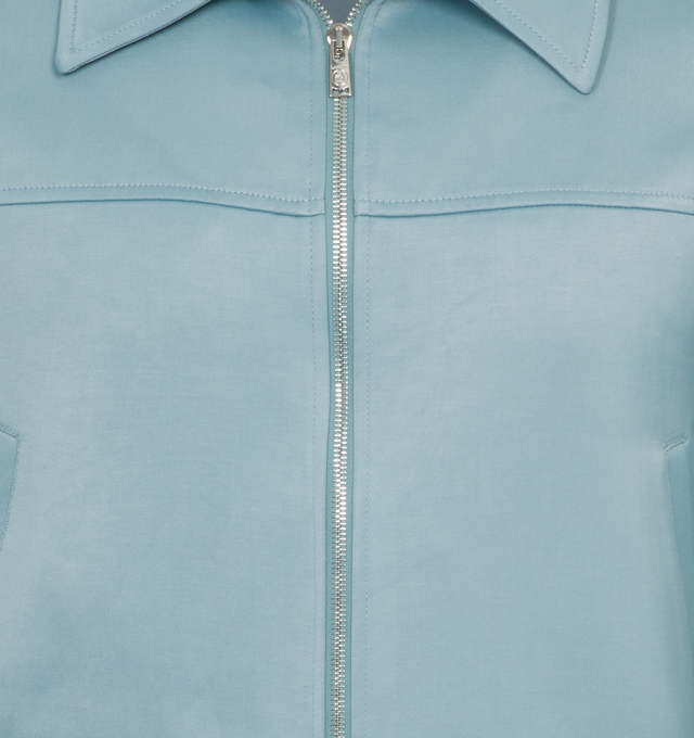 Image 3 of 4 - BLUE - LANVIN Zip Jacket featuring double zip front closure, collar, long sleeves, two front pockets and beaded graphic on back. 