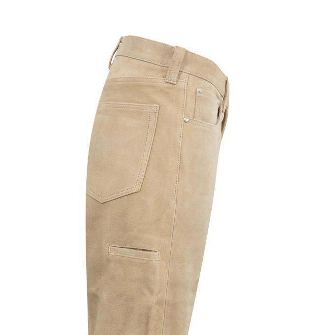 Image 3 of 4 - NEUTRAL - Human Made Leather pants made of suede material with logo graphic, 5-pocket styling and button fly closure. Material: Bovine hide. 