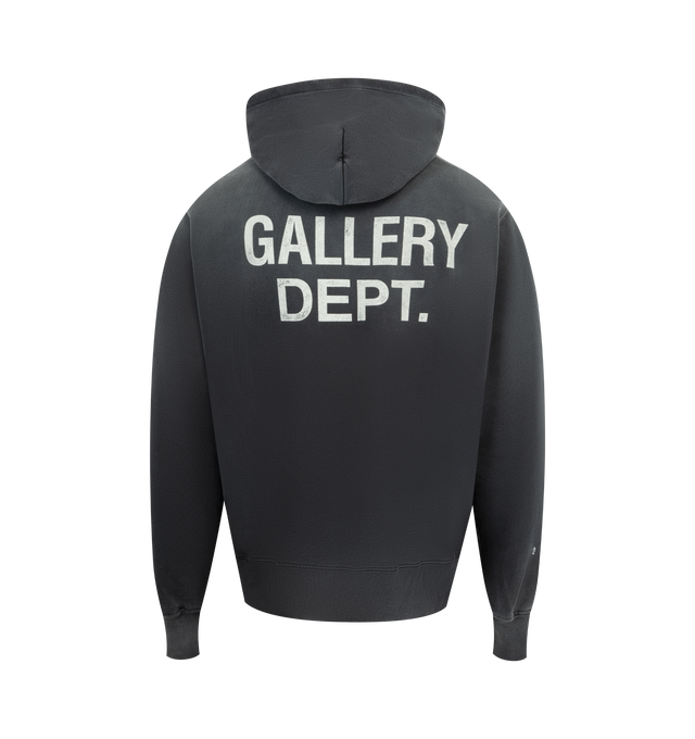 Image 2 of 3 - BLACK - GALLERY DEPT. GD Paint Logo Hoodie featuring logotype on the front, enlarged iteration on the back, front pocket, appliqud with our 'art on display' patch by the cuff and fixed hood. 100% cotton. Made in USA. 