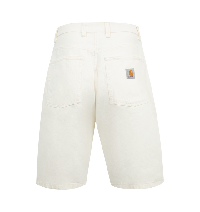 Image 2 of 3 - WHITE - CARHARTT WIP Brandon Short featuring heavyweight cotton denim in a loose fit with a low crotch, a back yoke, detailed with bartack stitching at vital stress points and a woven Square Label completes the design. 100% cotton.  