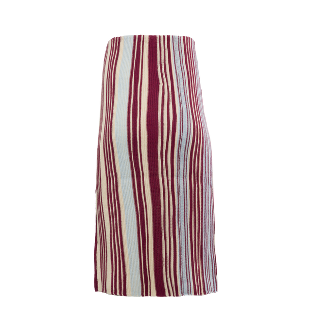 Image 2 of 4 - MULTI - BOTTEGA VENETA Striped Linen Skirt featuring midi length, elasticated waistband and unlined. 54% linen, 46% cotton. Made in Italy. 