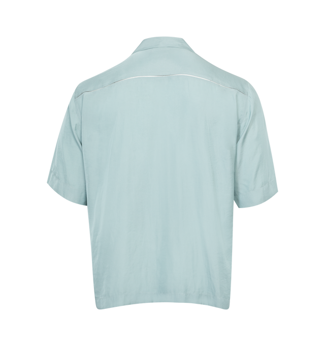 Image 2 of 2 - BLUE - DRIES VAN NOTEN Panel Shirt featuring camp collar, drop-shoulders, short sleeves and button-front closure. 100% polyester. 