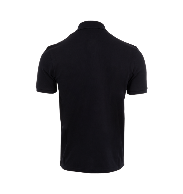 Image 2 of 2 - BLUE - MONCLER short sleeve polo shirt with button placket and spread collar. Features a contrasting logo patch at the chest and the brand's signature tri-colour motif at the back. 100% Cotton. 