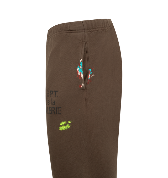 Image 3 of 3 - BROWN - GALLERY DEPT. GD French Logo Sweatpant featuring sweatpant joggers, side seam pockets, elasticized waistband with inner drawstring and FRENCH logotype at the hip. 100% cotton. Made in USA. 