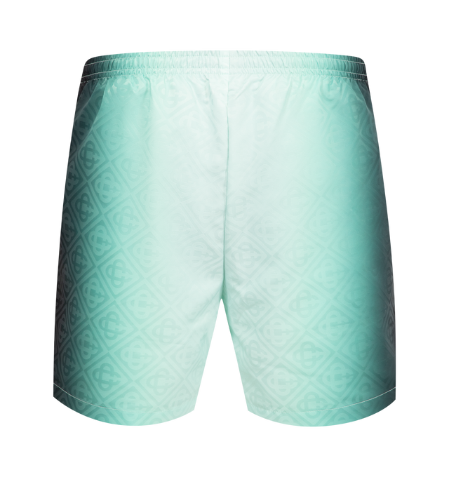 Image 2 of 3 - GREEN - CASABLANCA Gradient Monogram Jacquard Swim Shorts featuring signature Casablanca logo down the side, elasticated waistband, internal drawstring fastening, a lining, an internal pocket, and in-seam side pockets. 100% polyester. 