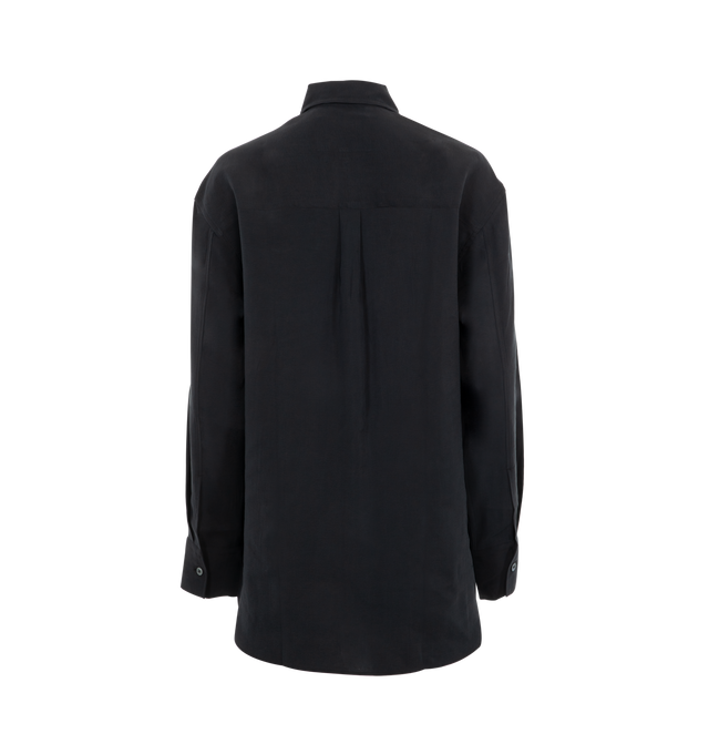 Image 2 of 2 - NAVY - Studio Nicholson Women's Leto oversized shirt features classic pointed collar, front button fastening, buttoned-cuff long sleeves and box-pleat detail. Modal 85%, Polyester 15%. 