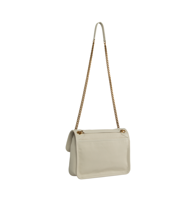 Image 2 of 3 - WHITE - SAINT LAURENT Niki Medium Chain Bag featuring magnetic snap closure, sliding chain and leather strap, one open pocket, one zipped pocket and one pocket under flap. 11" X 7.8" X 3.3". 95% lambskin, 5% brass. Made in Italy. 