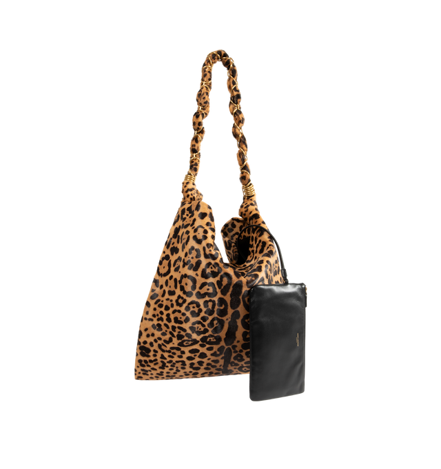 Image 2 of 3 - MULTI - Saint Laurent Women's Leopard-Print Shoulder Bag is crafted from leopard-print pony hair calfskin leather and features a woven jewelry chain shoulder strap for a bold, statement-making look. This designer shoulder bag combines luxurious Italian craftsmanship with a spacious silhouette, making it ideal for carrying everyday essentials in elevated style. Main Material: Calfskin Leather. Lining: Lambskin Leather. Hardware: Bronze-Tone Brass. Dimensions: 35 x 41 x 34 cm (13.8 x 16.1 x 1.2 