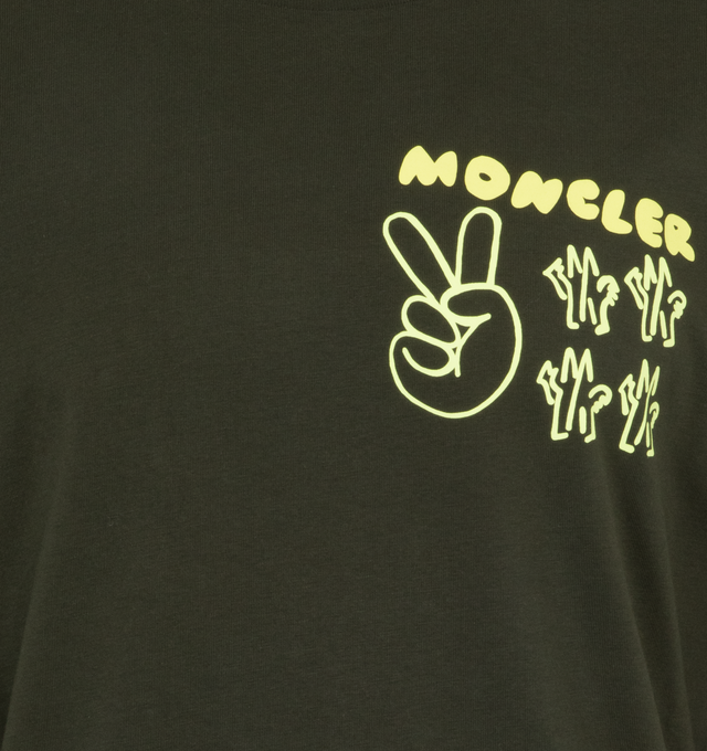 Image 3 of 3 - GREEN - Long Sleeve T-Shirt has a crew neck, long sleeves, and a graphic Montcler design. Cotton Jersey.  