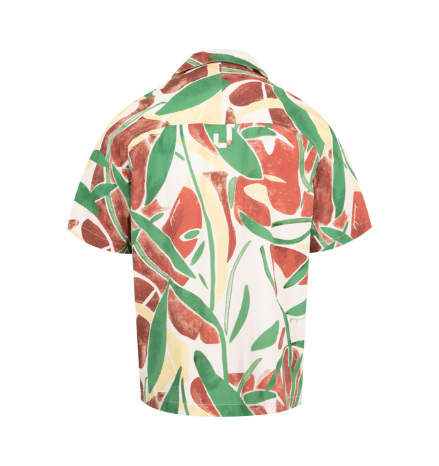 Image 2 of 2 - MULTI - JACQUEMUS Ribbed Jacquard Bowling Shirt featuring relaxed fit, textured cotton-linen, camp collar, boxy elbow-length raglan sleeves, back yoke and button front. 64% cotton, 36% linen. Made in France. 