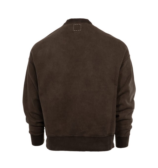 Image 2 of 3 - BROWN - VISVIM Amplus Sweatshirt featuring rib knit crewneck, hem, and cuffs, raglan sleeves and logo embroidered at back hem. 95% cotton, 5% nylon. Made in Japan. 