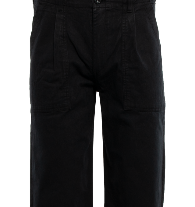 Image 3 of 3 - BLACK - NOAH Pleated Fatigue Pants featuring patch pockets on front with pleat, zip-fly and button-closure and patch flap pockets with button-closure on back. 100% cotton Japanese twill. Made in Portugal. 