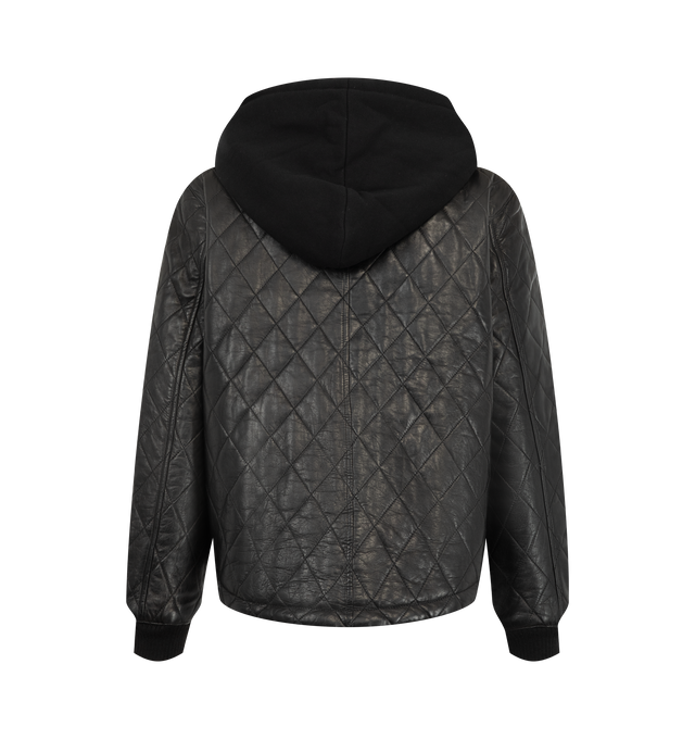 Image 2 of 3 - BLACK - R13 Women's Quilted Leather Jacket with Hood is crafted with a quilted construction and features a zip-front silhouette layered with a contrasting hooded insert. Designed for versatile everyday wear, the jacket combines lightweight insulation with a casual layered look. Main Materials: 100% Lamb Leather, Lining: 100% Polyester. 