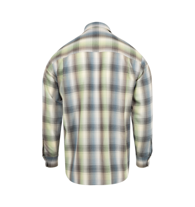 Image 2 of 2 - MULTI - AURALEE Super Light Wool Check Shirt featuring button closure on front, classic collar, patch pocket on chest, buttoned cuffs, curved hem and all-over check pattern. 100% wool. 