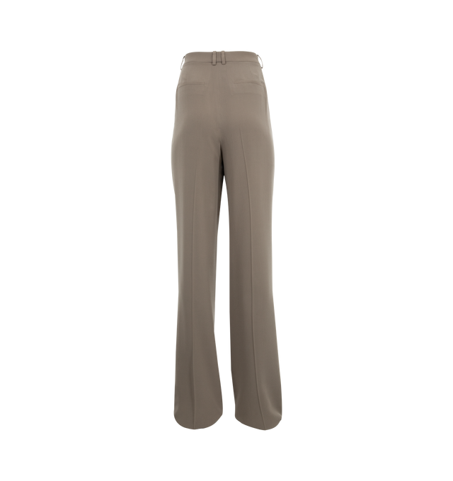 Image 2 of 3 - NEUTRAL - SAINT LAURENT Tailored Pant featuring high-waist, a relaxed straight leg with a single pleat and center crease, concealed front button, hook, and zip closure, two slash pockets at the front, two welt pockets at the back and waistband with belt loops. 100% silk. 