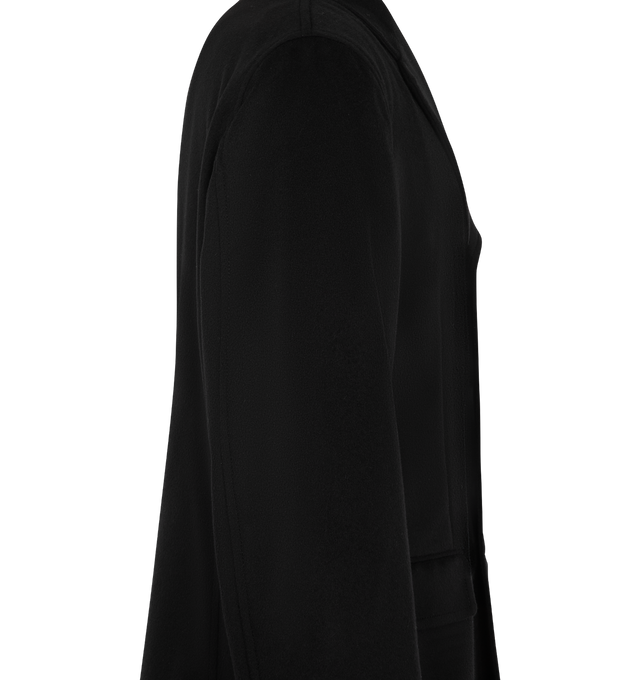 Image 3 of 3 - BLACK - Comme des Garons Homme Plus Men's Wool Single Breasted Coat is crafted from a luxurious blend of wool, cashmere, and cupro and features a classic single-breasted silhouette with refined tailoring. Main Material: Wool, Cashmere, and Cupro. Made in Japan. 