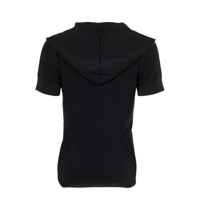 Image 2 of 3 - BLACK - ALAIA Hooded Top featuring short sleeves, ribbed edges and figure hugging. 65% viscose, 22% polyamide, 10% nylon, 3% elastane. Made in Italy. 