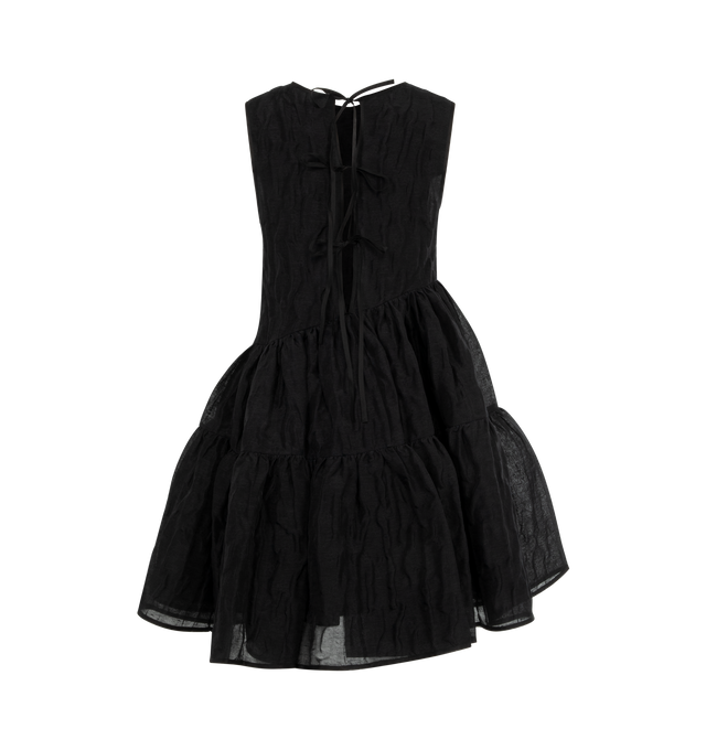 Image 2 of 2 - BLACK - CECILIE BAHNSEN Abigail Dress featuring a rounded neckline, straight bodice that flows out into a gathered tiered skirt and signature row of bows down the back. 59% linen, 35% silk, 6% polyamide. Lining: 95% viscose, 5% elastane. 