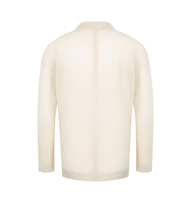 Image 2 of 2 - NEUTRAL - Issey Miyake Mens Open-Collar Shirt is crafted from lightweight mesh fabric with a structured feel. Features an open collar, button-front closure, pleated construction, and a relaxed silhouette designed for layering. Main Material: 100% Polyester. Made in the Philippines. 