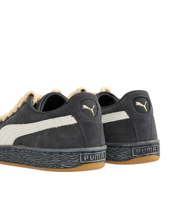 Image 3 of 5 - GREY - PUMA x NAHMIAS Suede Vintage Sneakers featuring a distressed leather formstrip and trim, crochet laces, PUMA x Nahmias friendship lace beads, a Lets Be Friends" interior graphic and rounded toe.  