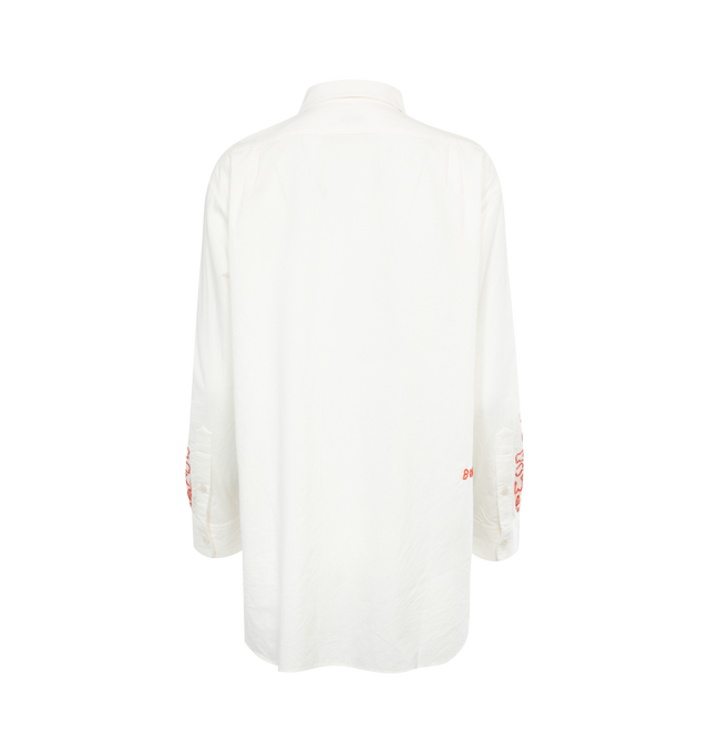 Image 2 of 2 - WHITE - BODE Beaded Crossvine Shirt featuring six front buttons, collar and embroidered red vine pattern. 100% cotton. Made in India. 