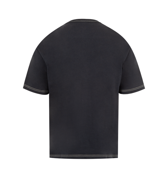 Image 2 of 2 - BLACK - LEMAIRE Boxy Short Sleeve T-Shirt featuring boxy fit, short sleeves, chest patch pocket and contrast stitching. 70% cotton, 30% linen. Made in Portugal. 