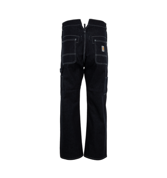 Image 2 of 3 - NAVY - Junya Watanabe Carhartt Denim Jeans featuring contrast stitching, carpenter loop detail, two buttoned side pockets, two back pockets and straight-leg. 100% cotton. 