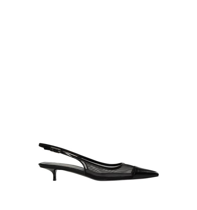 Image 1 of 4 - BLACK - SAINT LAURENT Oxalis Slingback Pumps featuring pointed cap toe, semi sheer and adjustable slingback strap. 30MM. Polyamide, leather. 