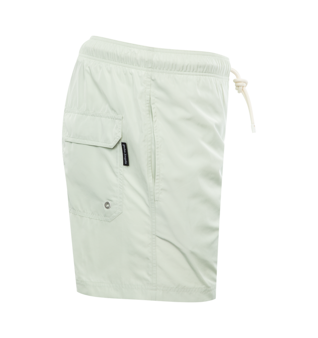 Image 3 of 3 - GREEN - PALM ANGELS Classic Logo Swimshorts featuring embroidered logo to the side, elasticated drawstring waistband, two side slash pockets and one rear flap pocket. 100% polyester.  