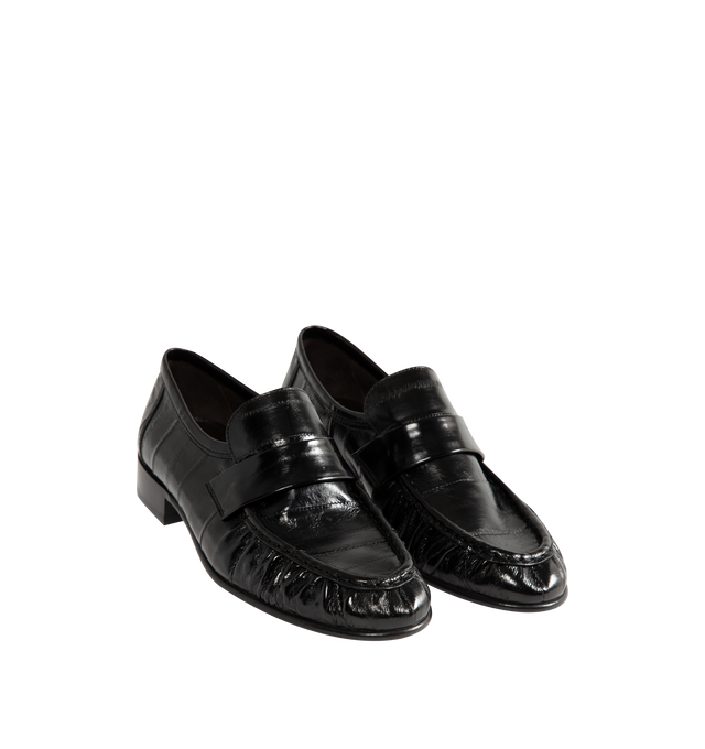 Image 2 of 4 - BLACK - THE ROW Soft loafer artisanally-crafted in polished eel skin leather with pleated outer vamp, curved front strap, hand-painted leather sole and sueded leater lining.  0.75 in. heel. Made in Italy. 