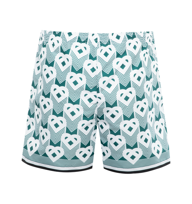 GREEN - CASABLANCA Printed Swim Shorts featuring elasticated drawstring waist, 2 side pockets and printed and metal branding. 100% polyester. 