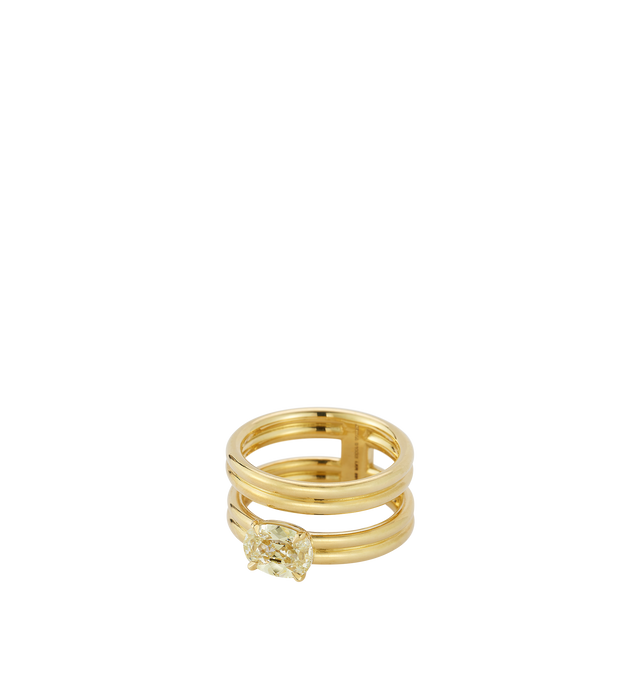Image 1 of 2 - GOLD - JEMMA WYNNE FORME Old Mine Double Band Ring featuring One of a Kind, 18k Yellow Gold, Old Mine Cut Diamond - 1.21cts, Diamond Color: M and Width - 9.7mm. Hirshleifers offers a range of initial pieces from this collection in-store. For personal consultation and detailed information about jewelry, please contact our dedicated stylist team at personalshopping@hirshleifers.com. This item may be restricted for online purchase to international clients. For assistance purchasing this item ple 
