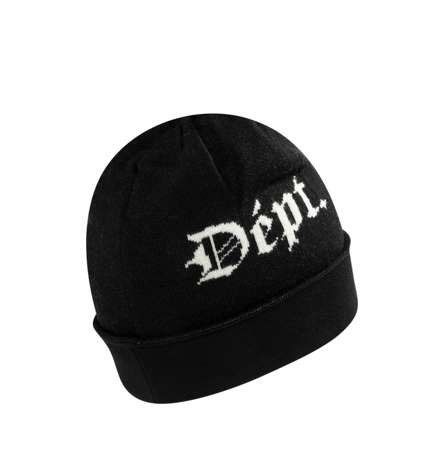 Image 3 of 3 - BLACK - GALLERY DEPT. Barrio Beanie featuring wool knit, French DPT. logotype in old english font and fold up brim. 100% wool. Made in Italy. 