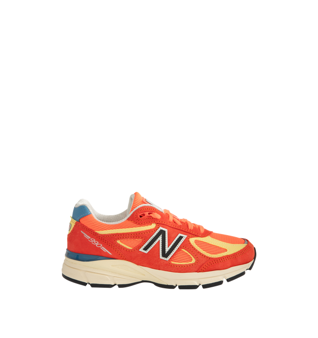 Image 1 of 5 - RED - New Balance Mens Made in USA 990v4 Sneakers feature a mesh upper with premium suede and synthetic overlays. Designed with ABZORB heel and forefoot cushioning, ENCAP and C-CAP midsole technology, reflective accents, and a durable NDurance rubber outsole. Upper: Mesh, Suede, Synthetic, and Pig Leather; Midsole: ENCAP and C-CAP; Outsole: NDurance Rubber. Made in the USA. 