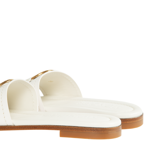 Image 3 of 4 - WHITE - MONCLER Bell Slide Shoes featuring leather upper, slip on and gold-colored metal logo ring detail. 100% leather. 