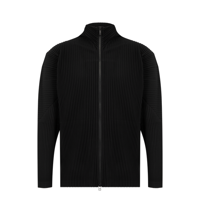 Image 1 of 2 - BLACK - Issey Miyake Mens Zip-Up Shirt is crafted from lightweight polyester. Features a double-zip front closure, and quick-drying fabric with a light-reactive finish that creates a dimensional appearance. Main Material: 100% Polyester. Made in Japan. 