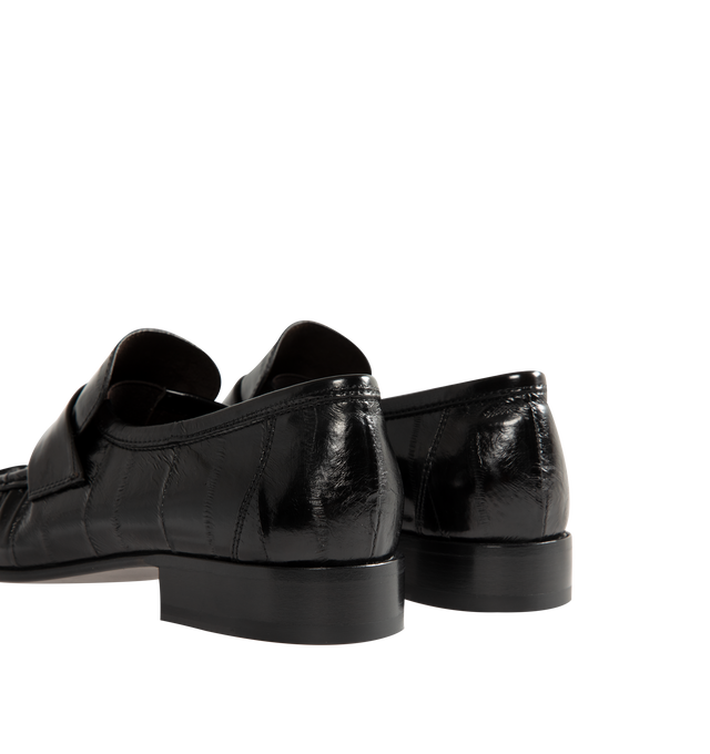 Image 3 of 4 - BLACK - THE ROW Soft loafer artisanally-crafted in polished eel skin leather with pleated outer vamp, curved front strap, hand-painted leather sole and sueded leater lining.  0.75 in. heel. Made in Italy. 