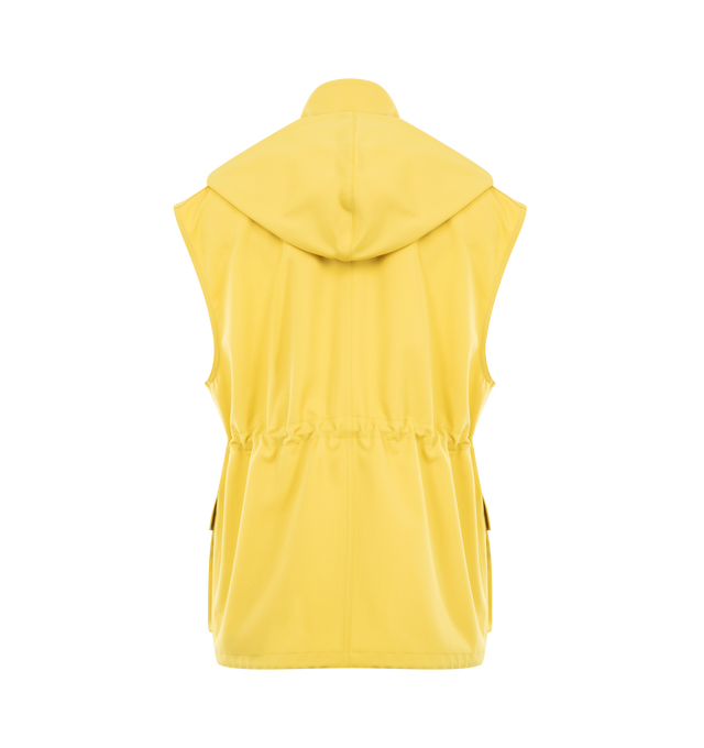 Image 3 of 4 - YELLOW - AURALEE Wool Max Canvas Over Vest featuring densley woven ultra-fine Super 120s fibers, oversized fit, hood with drawstring, zip closure, sleeveless, chinched waist drawstring, front flap pockets and unlined. 100% wool. 