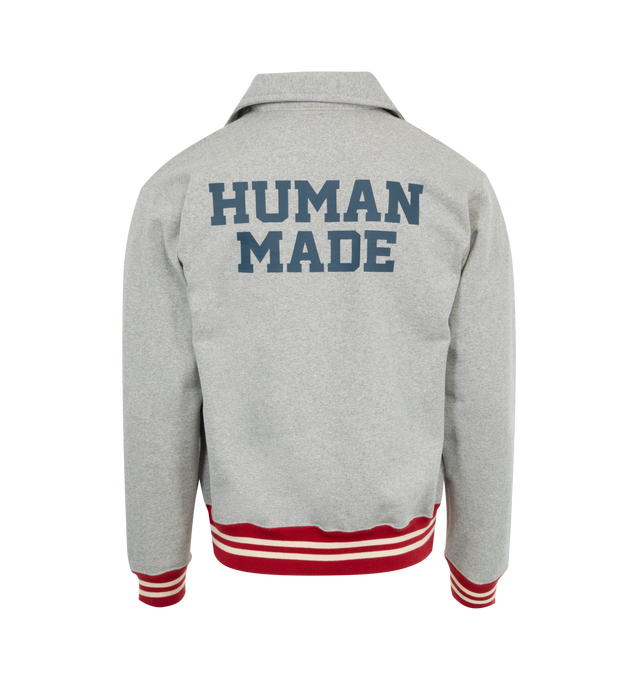 Image 2 of 2 - GREY - HUMAN MADE Half Zip Sweatshirt featuring half-zip, heavyweight fleece, rubber print graphics and striped ribbing. 99% cotton, 1% polyester. 