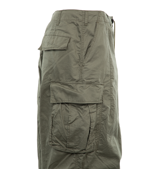 Image 3 of 4 - GREEN - NEEDLES H.D. Cargo Pants featuring heavyweight cotton twill, belt loops, cord-lock drawstring at waistband, four-pocket styling, zip-fly, darts at front waistband and cuffs, cargo pocket at outseams and unlined. 100% cotton. Made in Japan. 