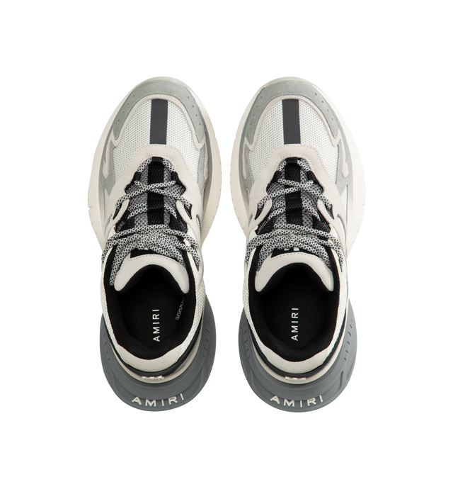 Image 5 of 5 - GREY - AMIRI MA Runner Sneakers featuring breathable mesh fabric with leather overlays, flat heel, branded reinforced round toe, lace-up vamp, tubular laces, raised MA logo on the tongue, backstay, and side, padded tongue and collar, raised logo on the heel and rubber outsole. 