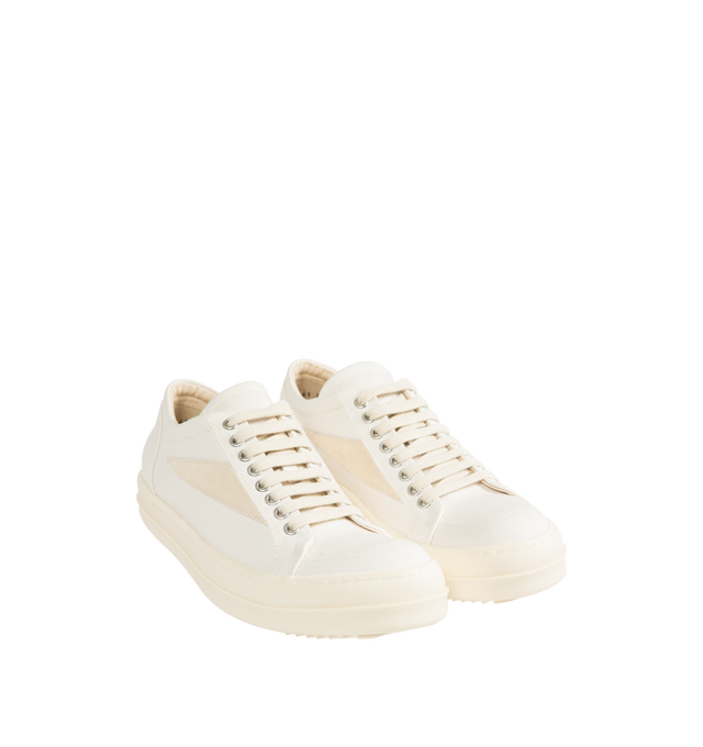 Image 2 of 5 - WHITE - DRKSHDW Vintage Sneaks Sneakers featuring low-top, padded collar, lace up closure, twill lining, treaded rubber sole and contrast stitching. Upper: textile. Sole: rubber. Made in Italy.  